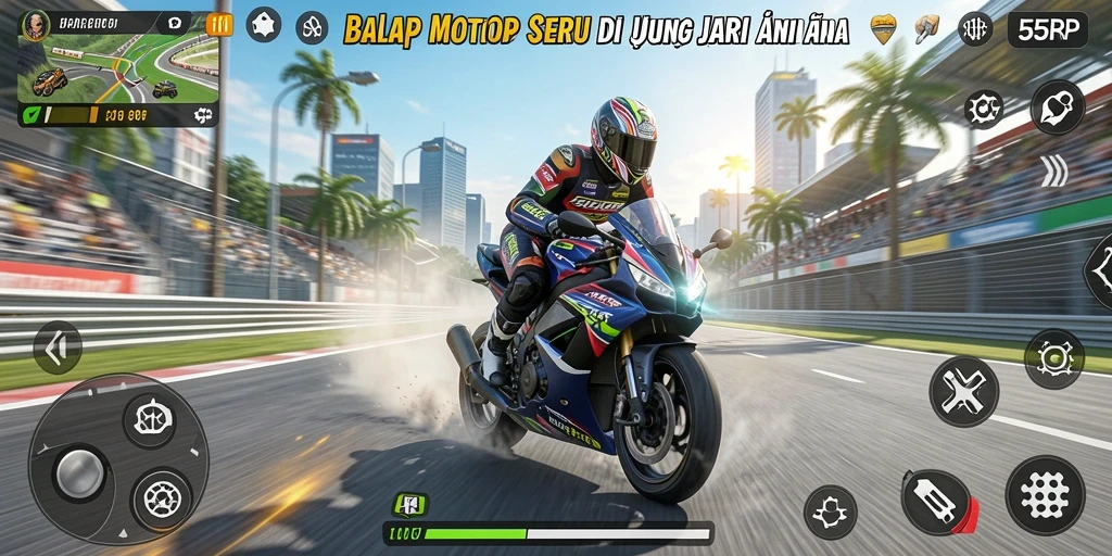 Screenshot gameplay menampilkan balapan seru di 55RP.