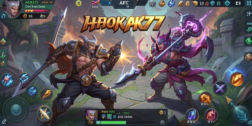 Tampilan gameplay AFK77 dengan aksi seru dalam pertarungan MOBA.
