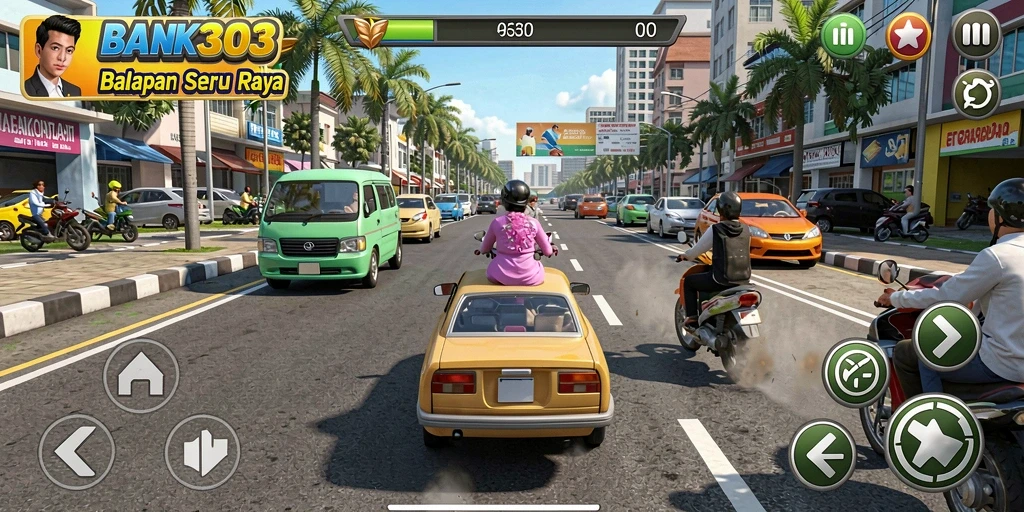 Screenshot menampilkan aksi balapan seru di BANK303.