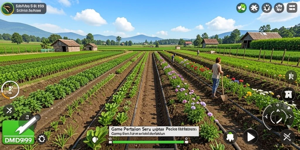 Gameplay seru DMD999 dengan berbagai aktivitas pertanian.