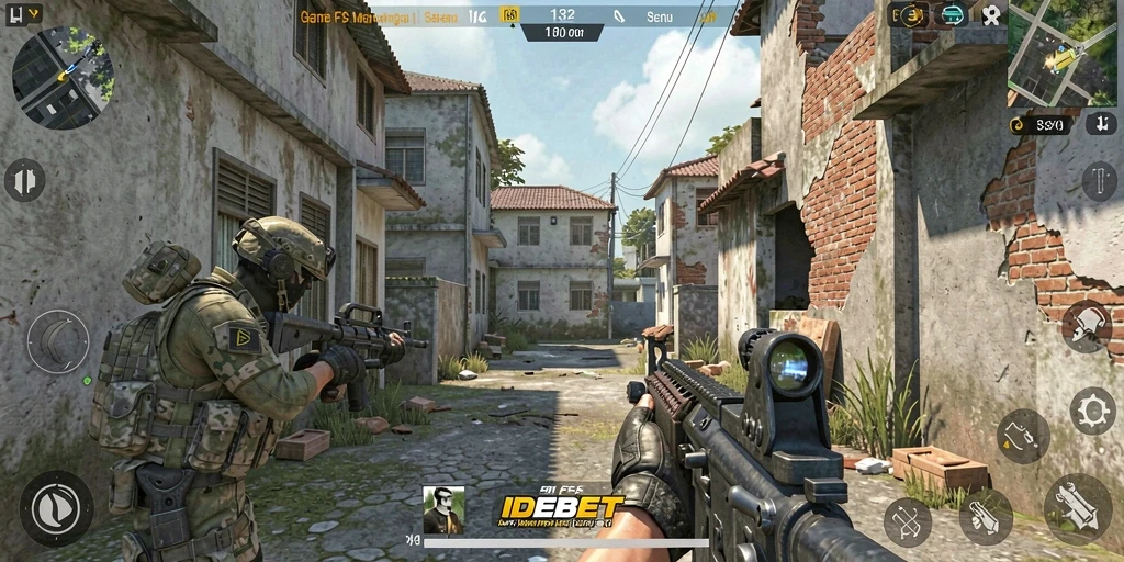 Tangkapan layar menunjukkan aksi intens dari gameplay FPS IDEBET.