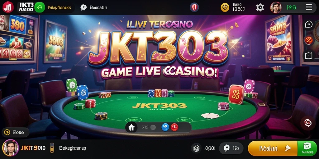 Tangkapan layar gameplay JKT303 menunjukkan dealer langsung yang profesional dan aksi permainan yang seru.