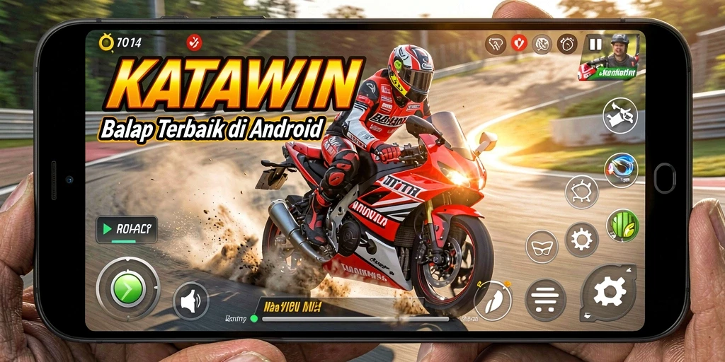 Tampilan gameplay KATAWIN dengan motor balap yang menakjubkan.