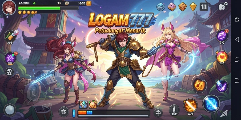 Tangkapan layar menunjukkan aksi seru dalam LOGAM777 dengan karakter anime yang dinamis.