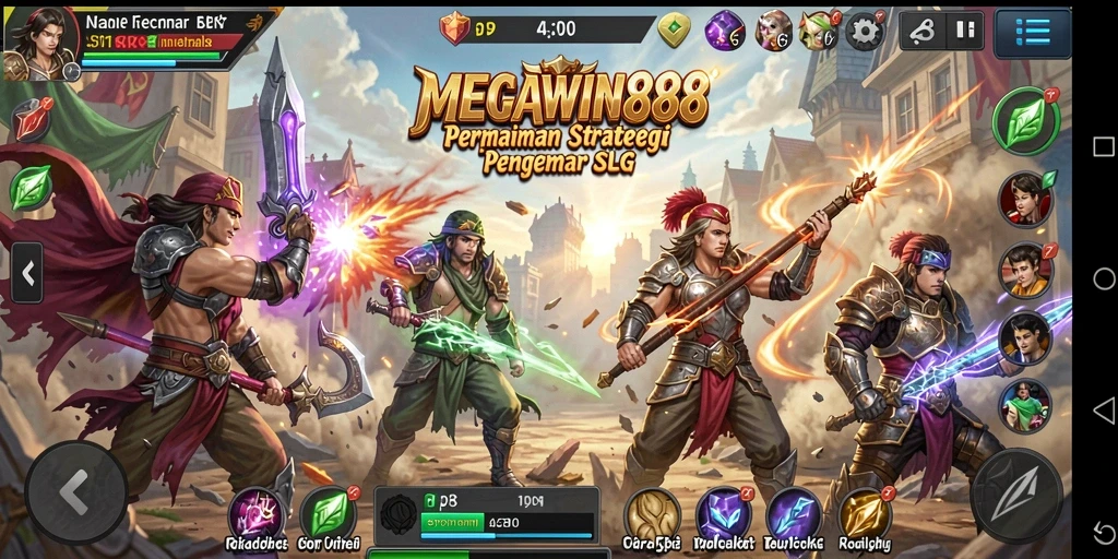Screenshot MEGAWIN888 menampilkan aksi strategi di medan perang.