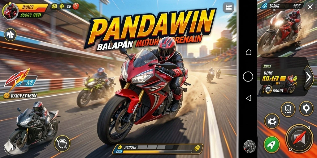 Tangkapan layar gameplay PANDAWIN yang menampilkan balapan seru dan mendebarkan.