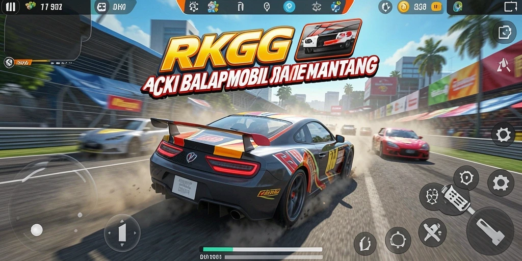 Tampilan aksi balapan mendebarkan dalam RKGG yang ditampilkan di layar.