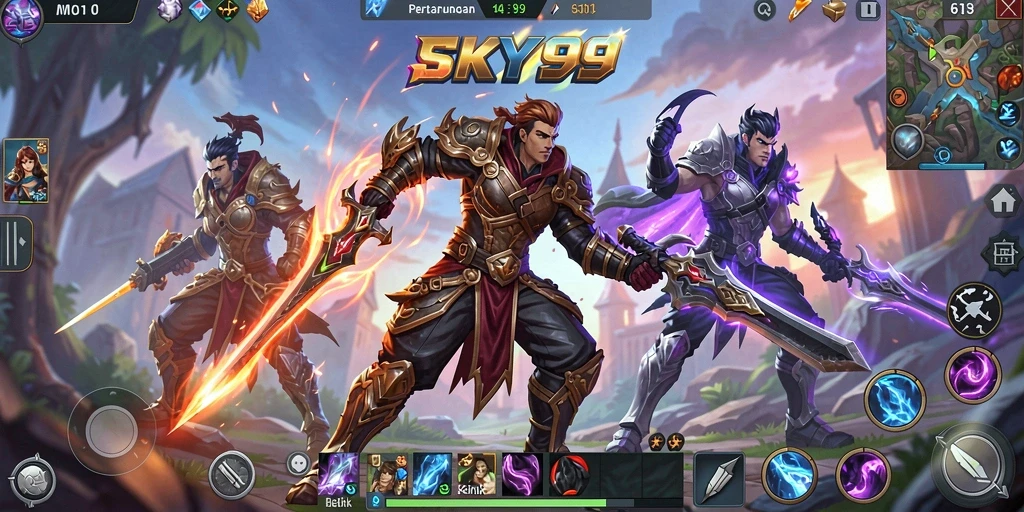 Tangkapan layar aksi intens dalam permainan MOBA SKY99.