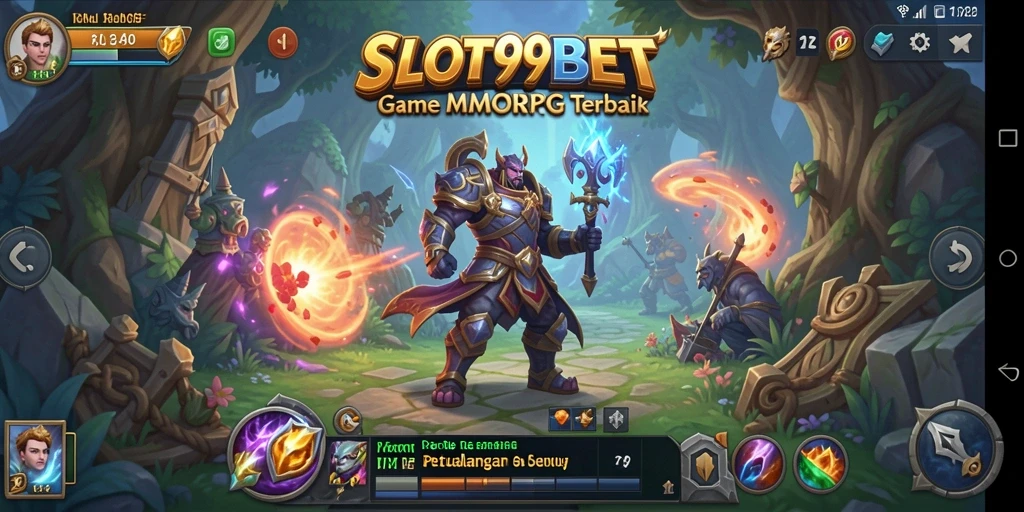 Tangkapan layar utama SLOT99BET menampilkan pertempuran epik di dunia MMORPG.