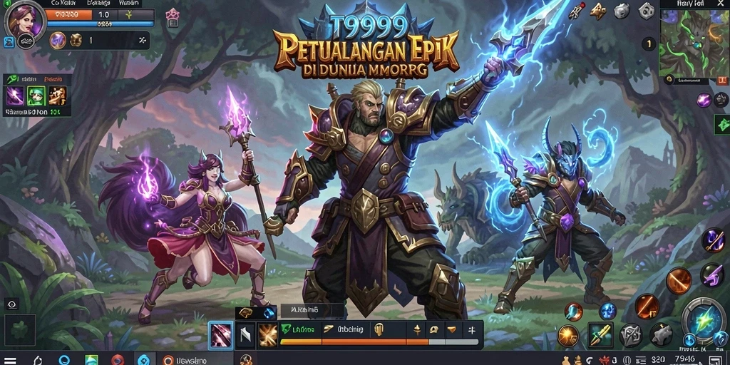 Screenshot T9999 menampilkan aksi seru dalam pertempuran MMORPG.